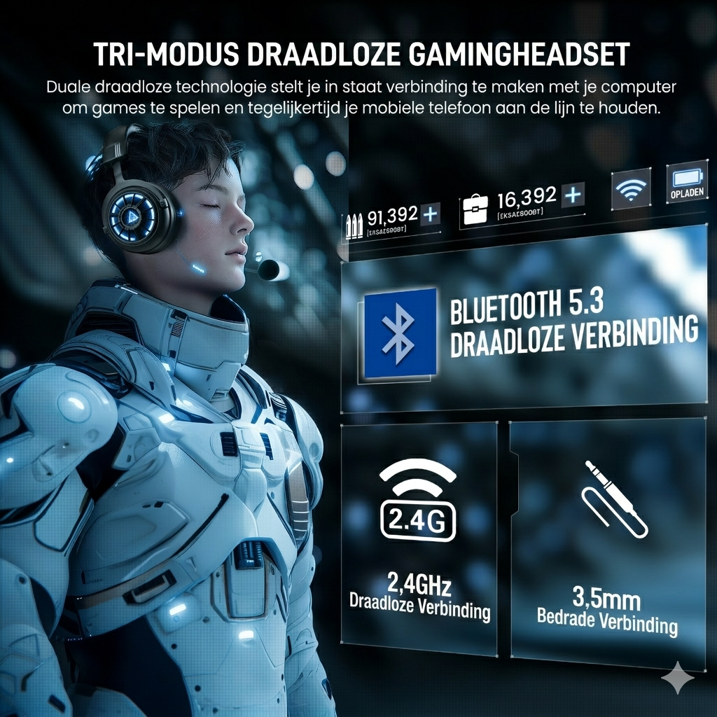 Gaming Headset Draadloos met Microfoon - PS5 PC Xbox Switch - Eksa
