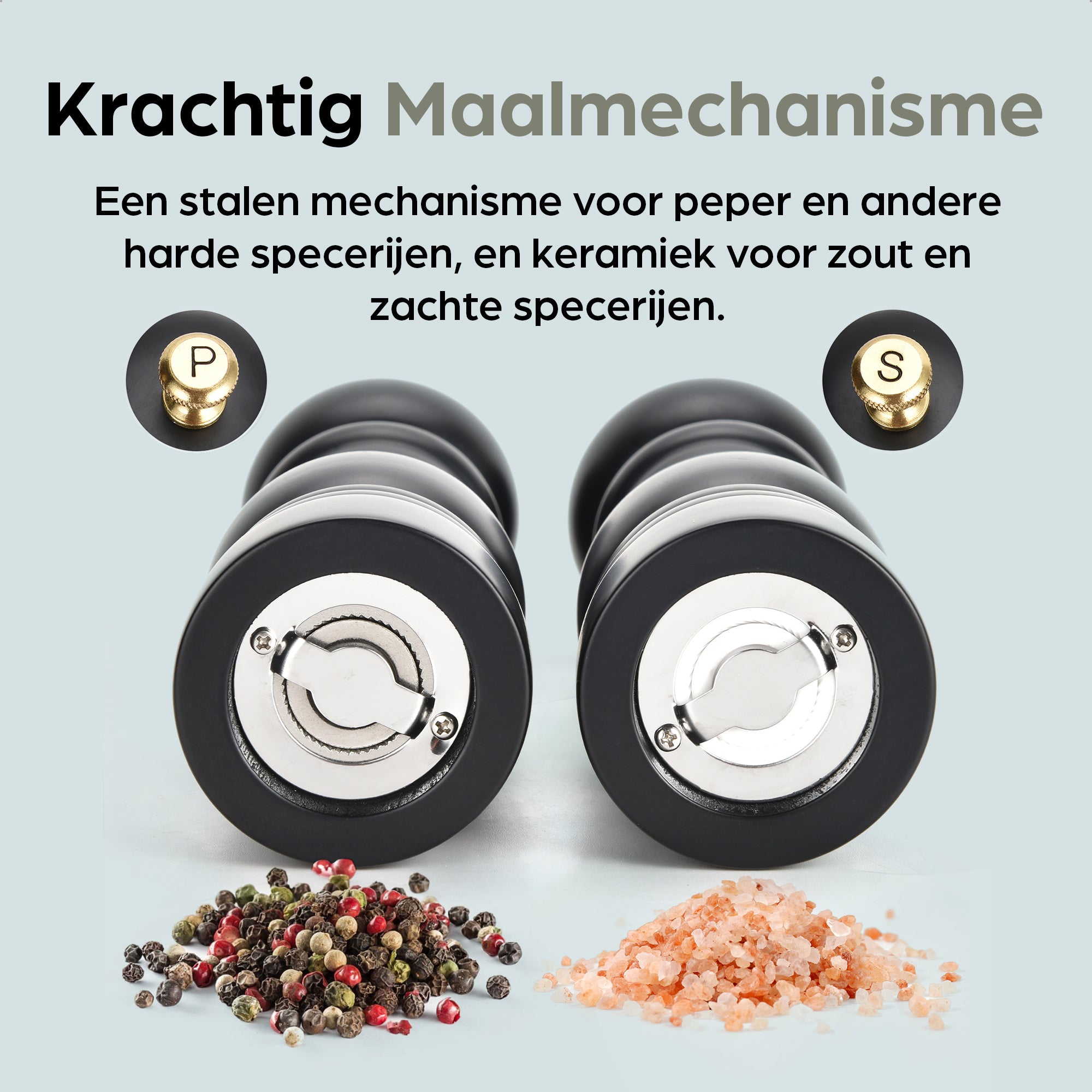 Peper en Zoutmolen Set Handmatig Lyon - Zwart - 22cm