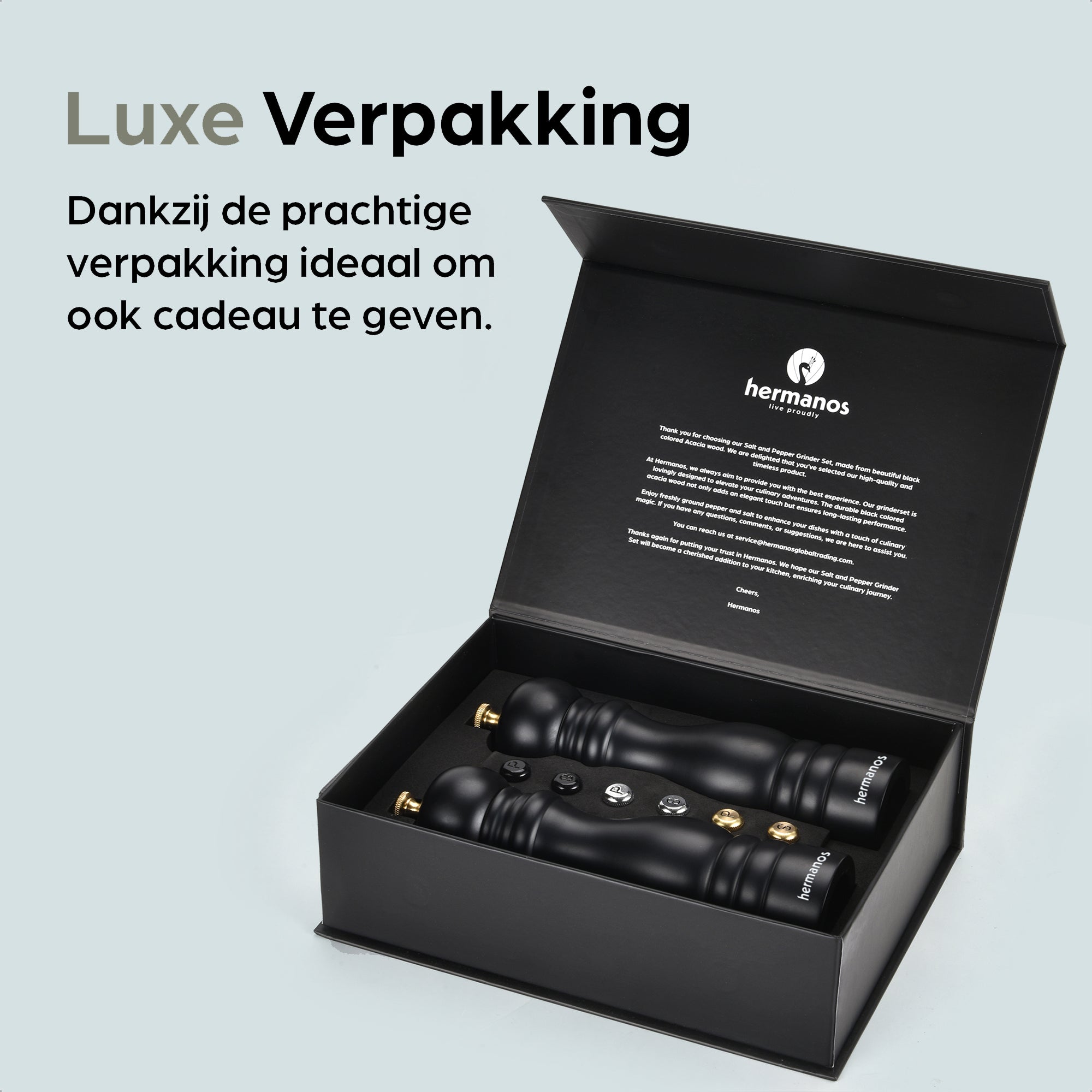 Peper en Zoutmolen Set Handmatig Lyon - Zwart - 22cm