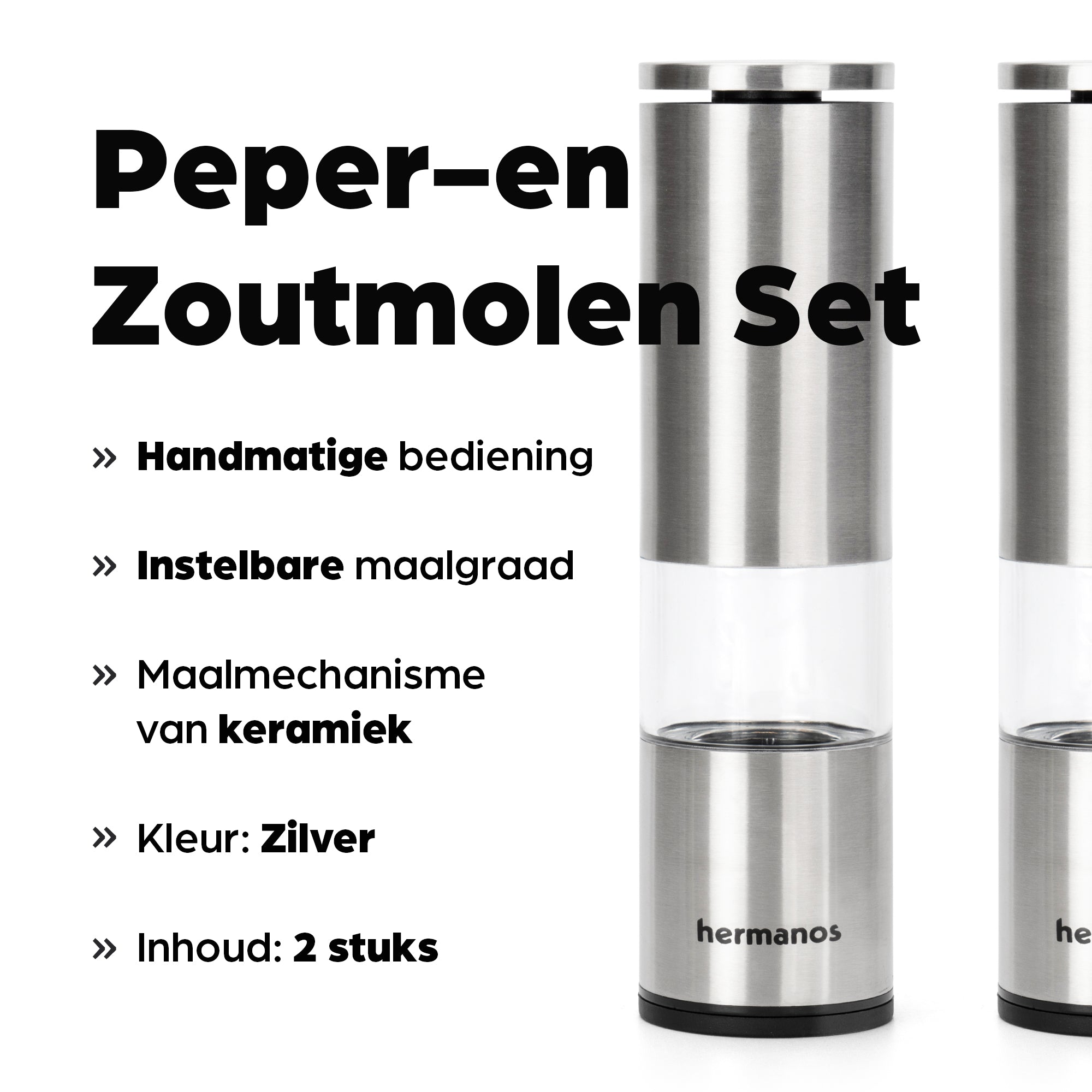 Peper en Zoutmolen Set Handmatig Zilver - Oslo - 19cm