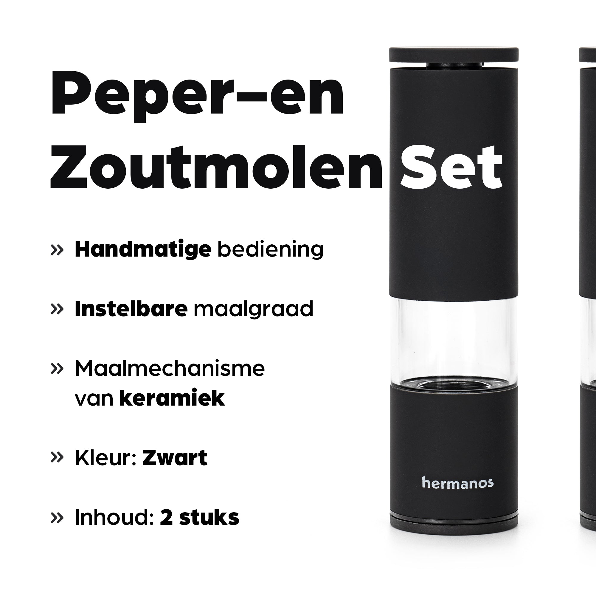Peper-en Zoutmolen Set Handmatig Zwart - Oslo - 19cm