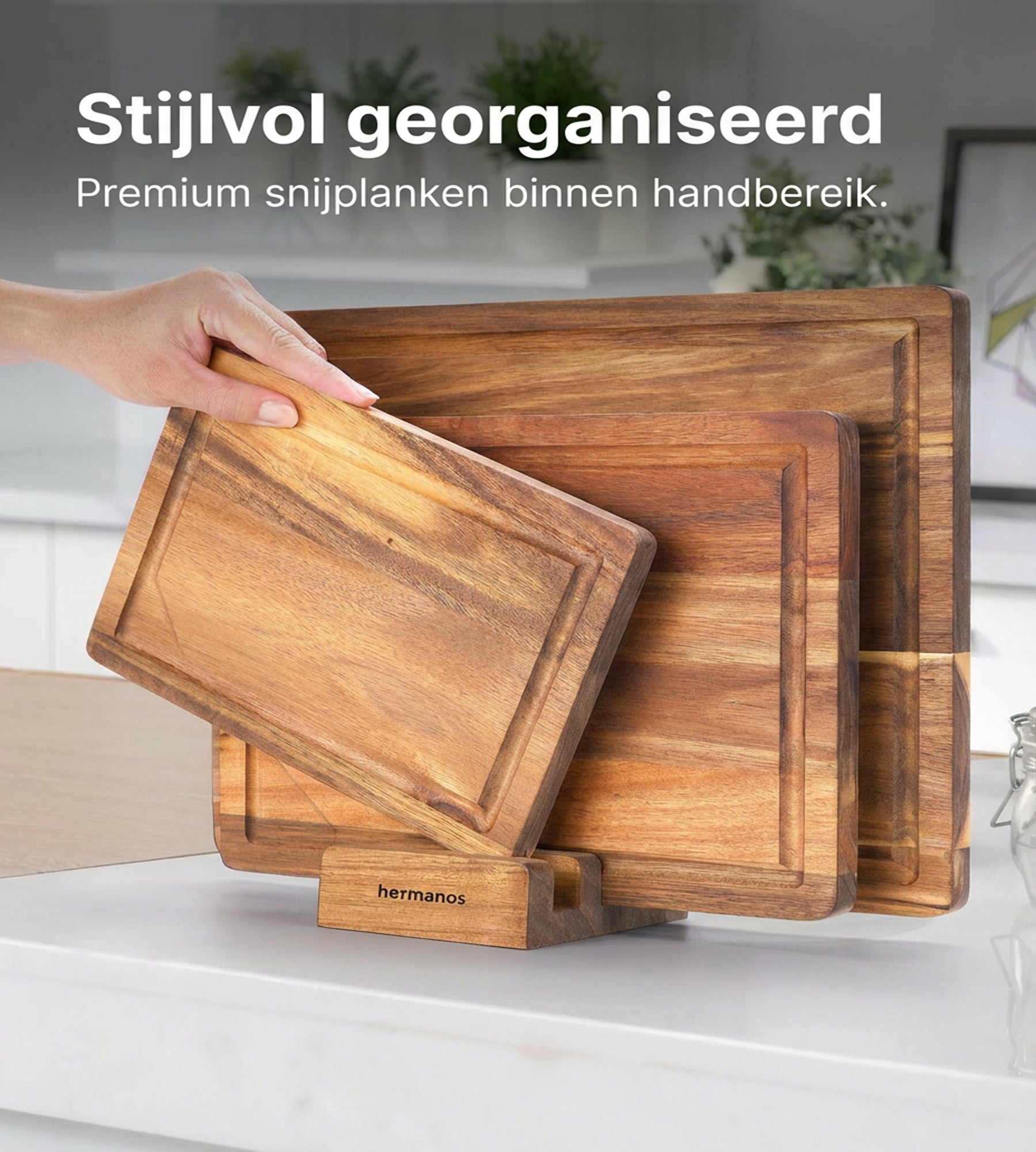 Snijplankenset met Houder - Acaciahout - 3 stuks