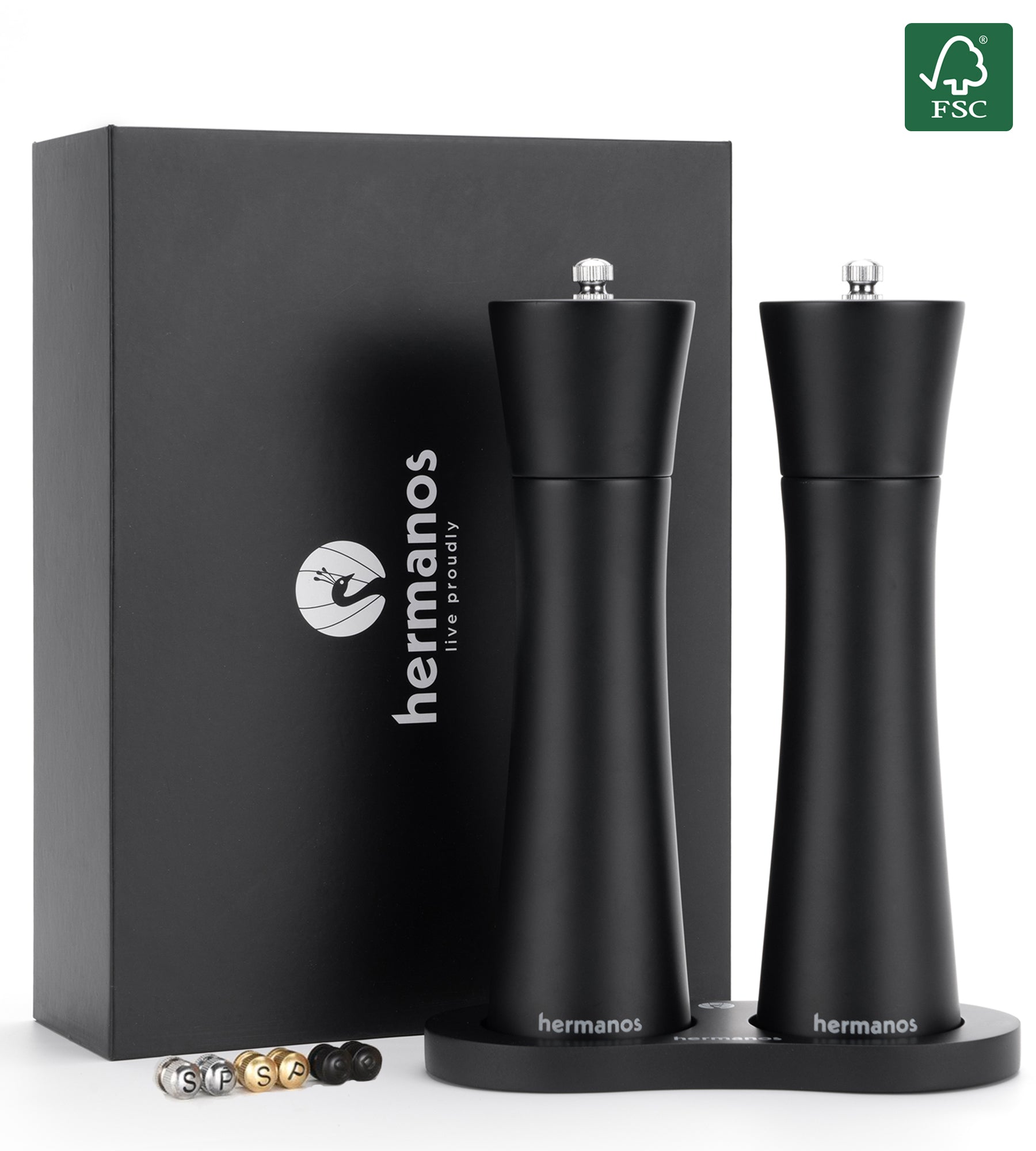 Peper-en Zoutmolen Set Handmatig Zwart - Bali - 22cm