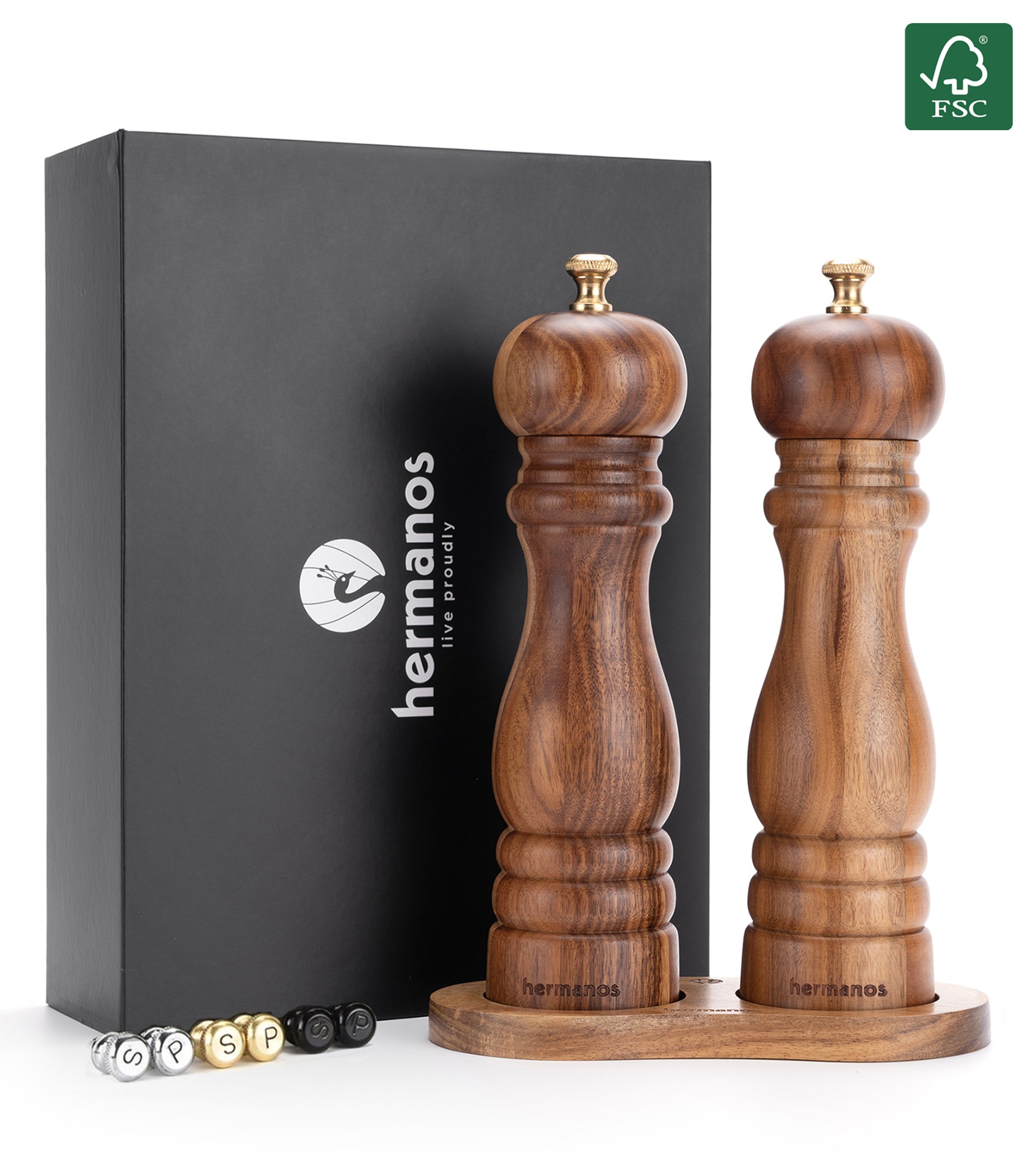 Peper-en Zoutmolen Set Handmatig Bruin - Lyon - 22cm