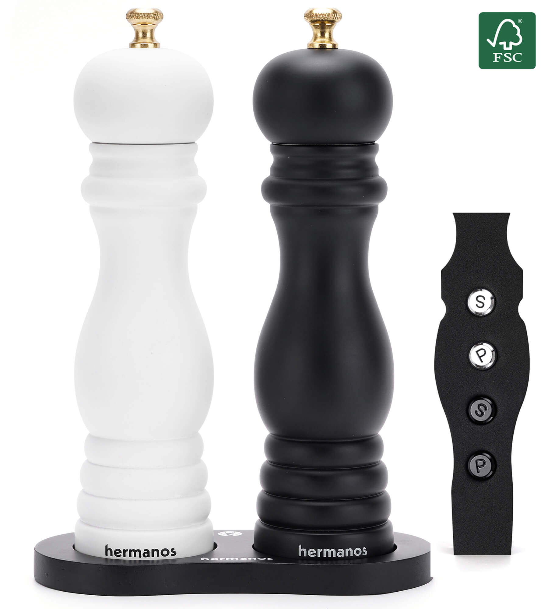 Peper- en Zoutmolen Set Handmatig Zwart-Wit - Rome - 22cm