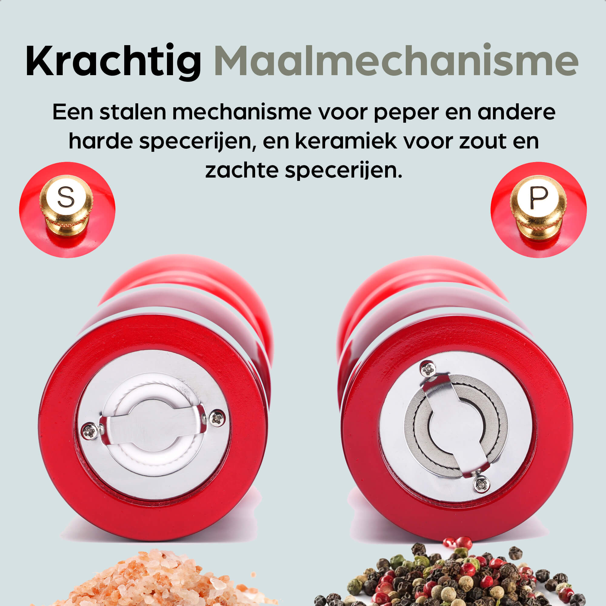 Peper- en Zoutmolen Set Handmatig Rood - Rome - 22cm