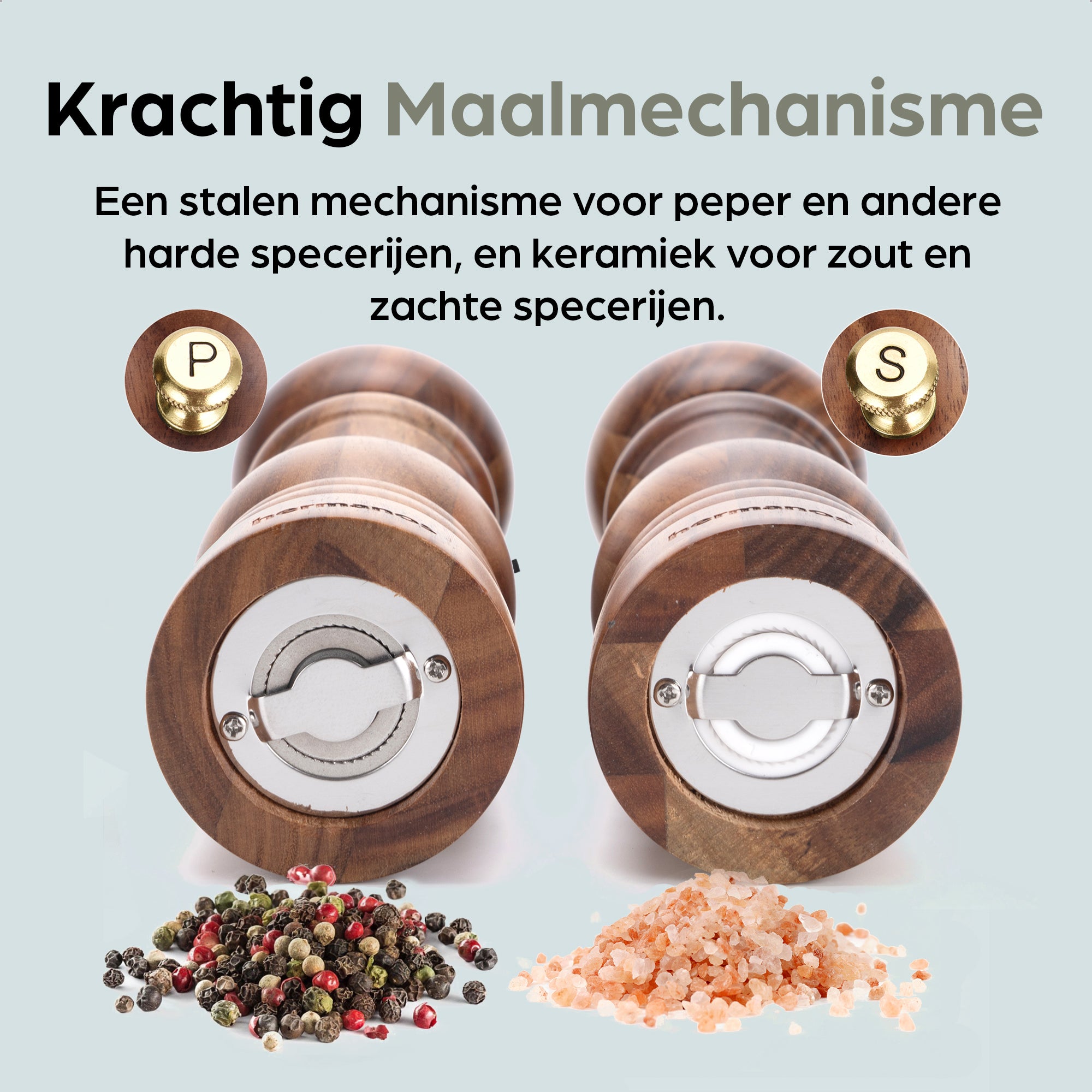 Peper-en Zoutmolen Set Handmatig Bruin - Lyon - 22cm
