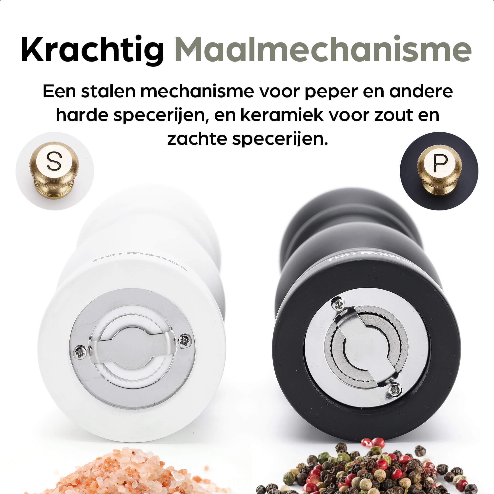 Peper en Zoutmolen Set Handmatig Zwart-Wit - Rome - 22cm
