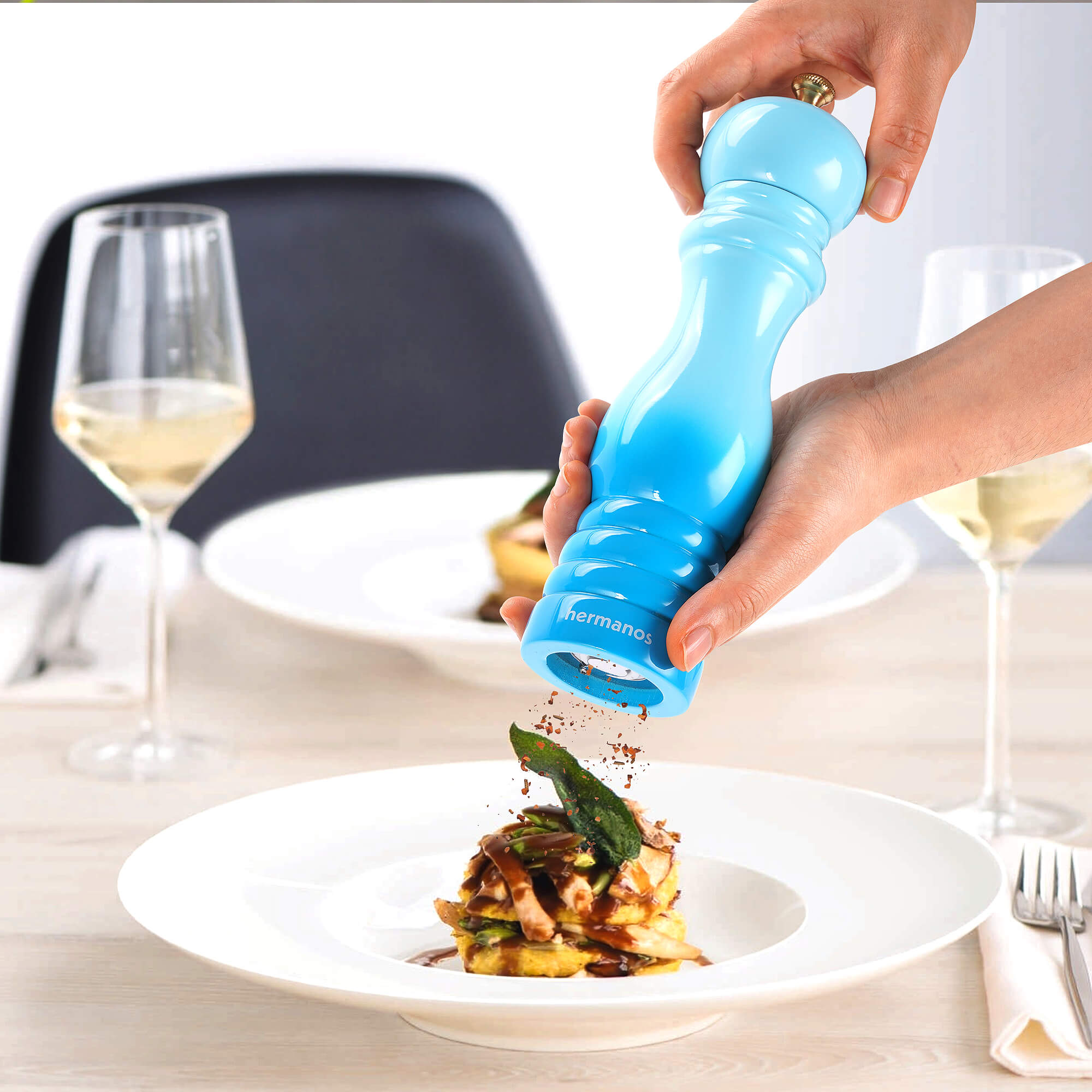 Peper en Zoutmolen Set Handmatig Blauw - Rome - 22 cm