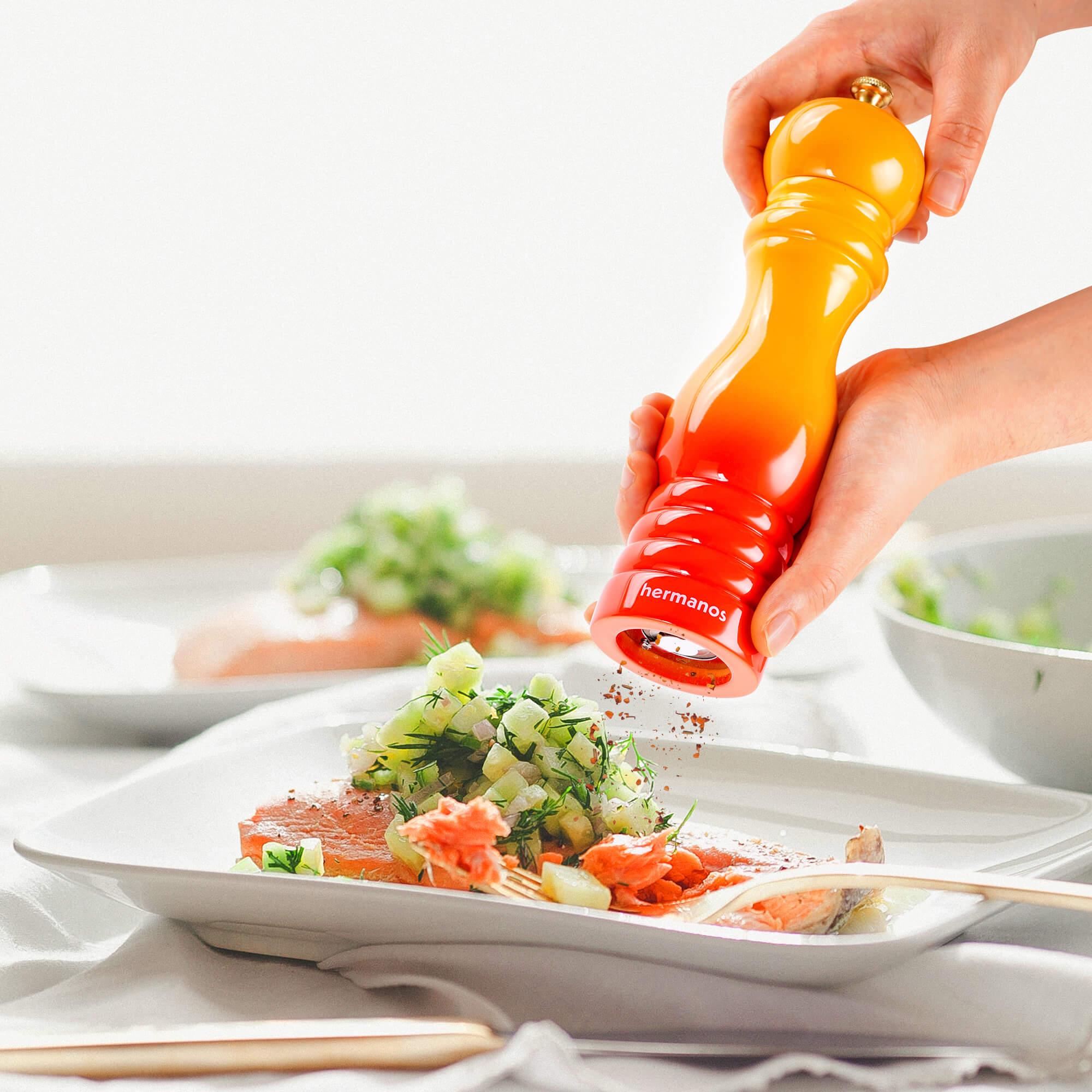 Peper en Zoutmolen Set Handmatig Oranje - Rome - 22cm