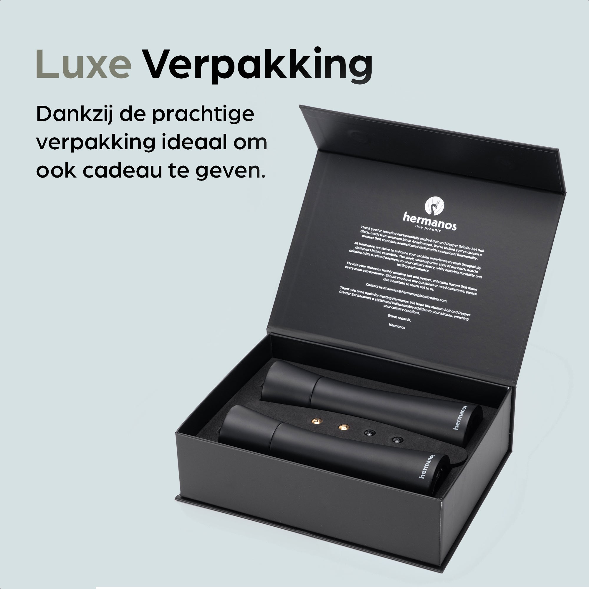 Peper en Zoutmolen Set Handmatig Zwart - Bali - 22cm