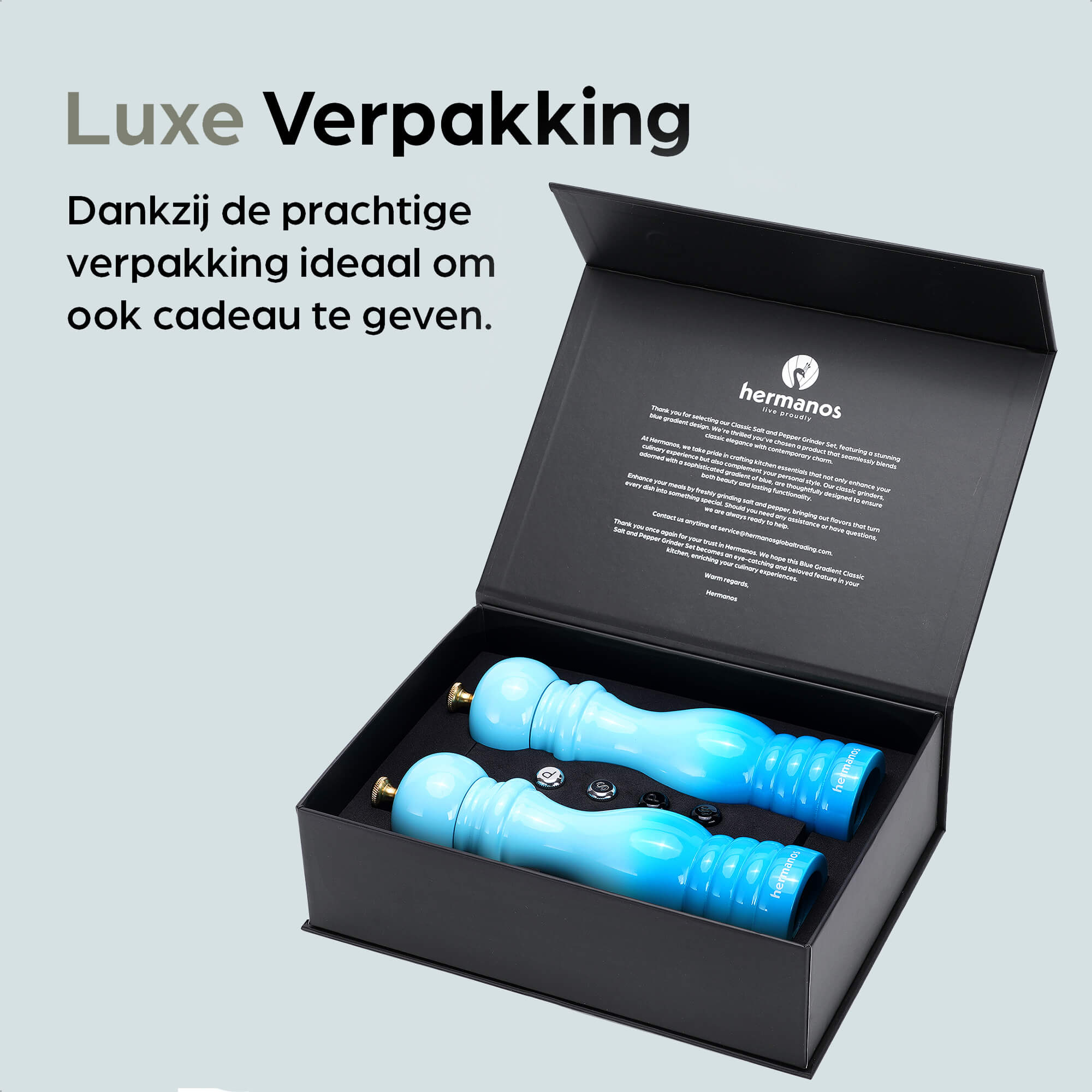 Peper en Zoutmolen Set Handmatig Blauw - Rome - 22 cm