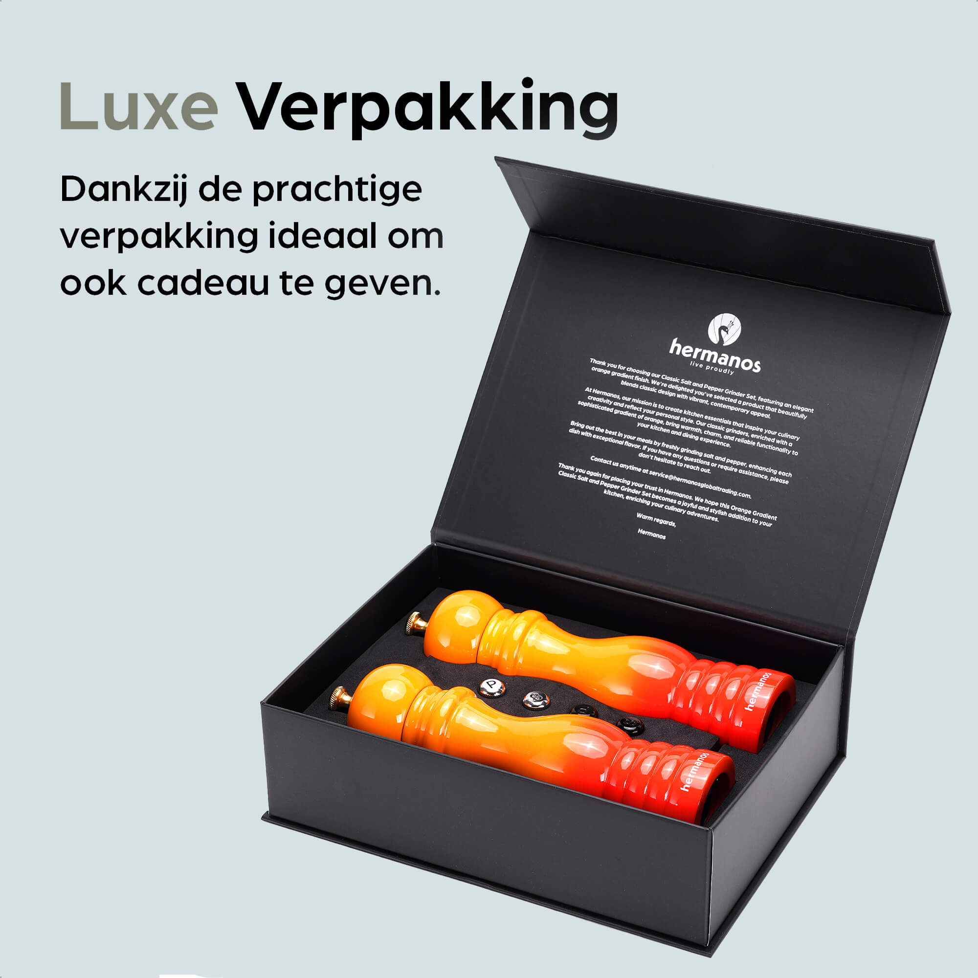 Peper en Zoutmolen Set Handmatig Oranje - Rome - 22cm