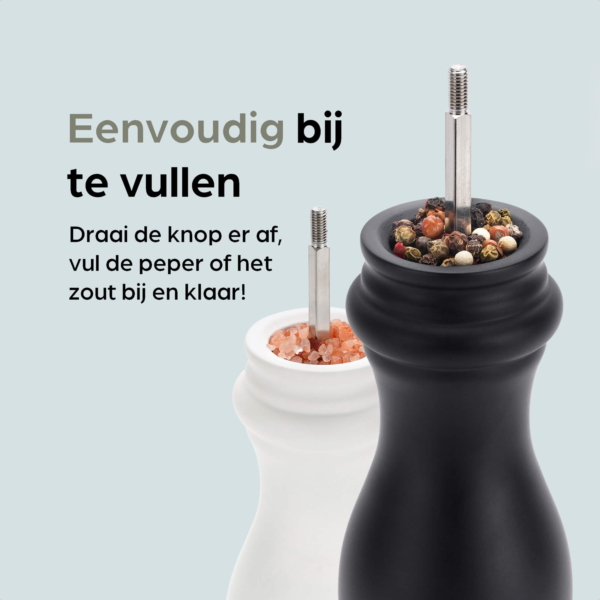 Peper en Zoutmolen Set Handmatig Zwart-Wit - Rome - 22cm