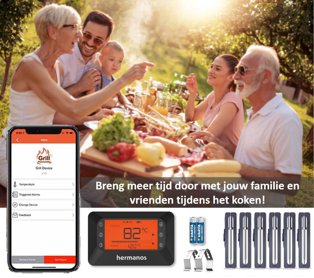 Vleesthermometer - Barbecue Thermometer Bedraad - 6 sondes