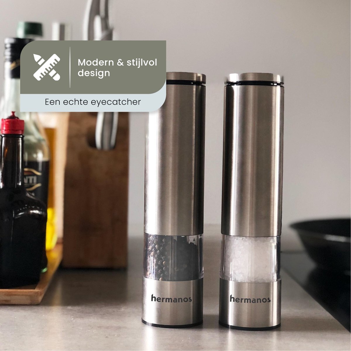 Pepper &amp; Salt Grinder Set Electric - Silver