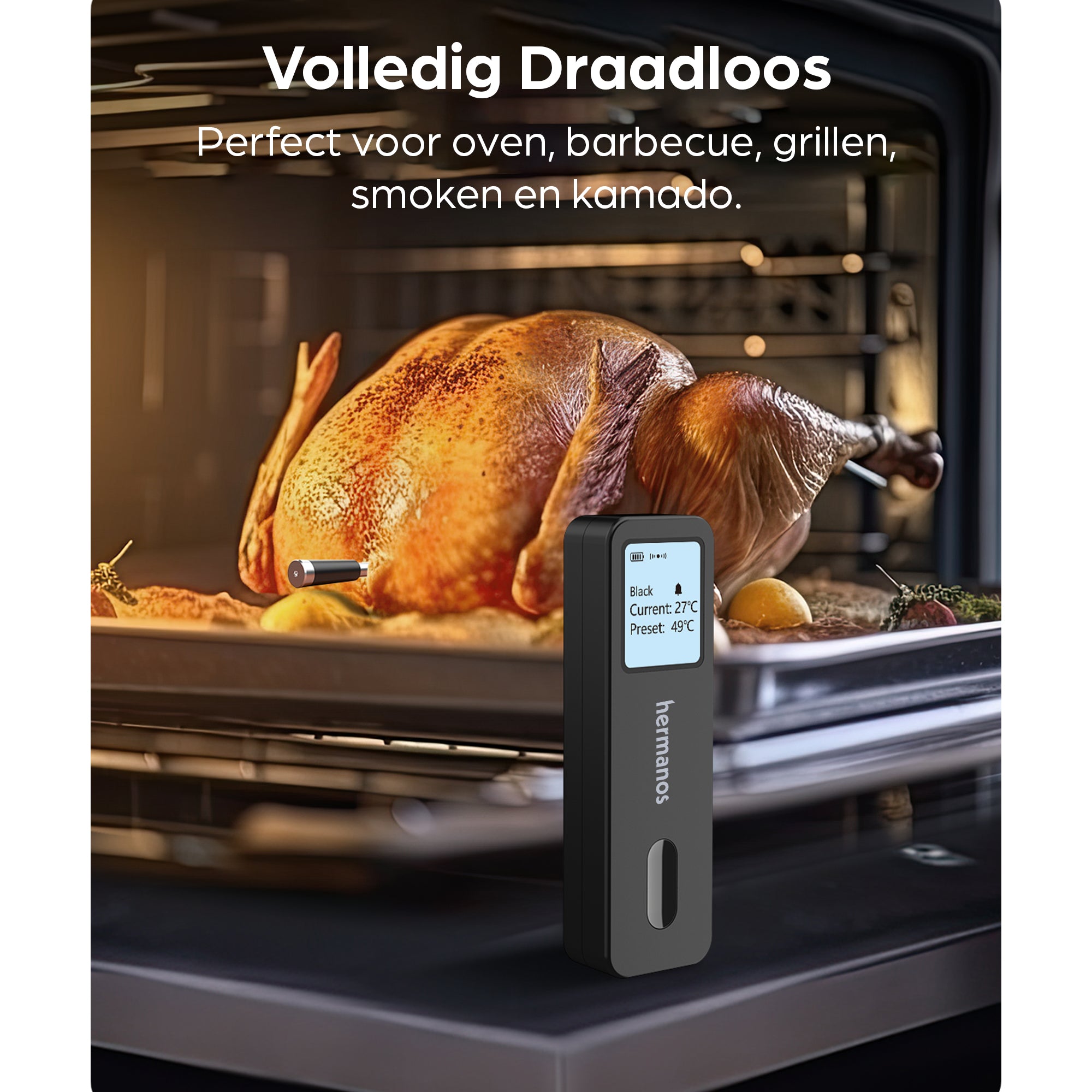 Barbecue Thermometer Draadloos incl. 1 sonde - Zwart