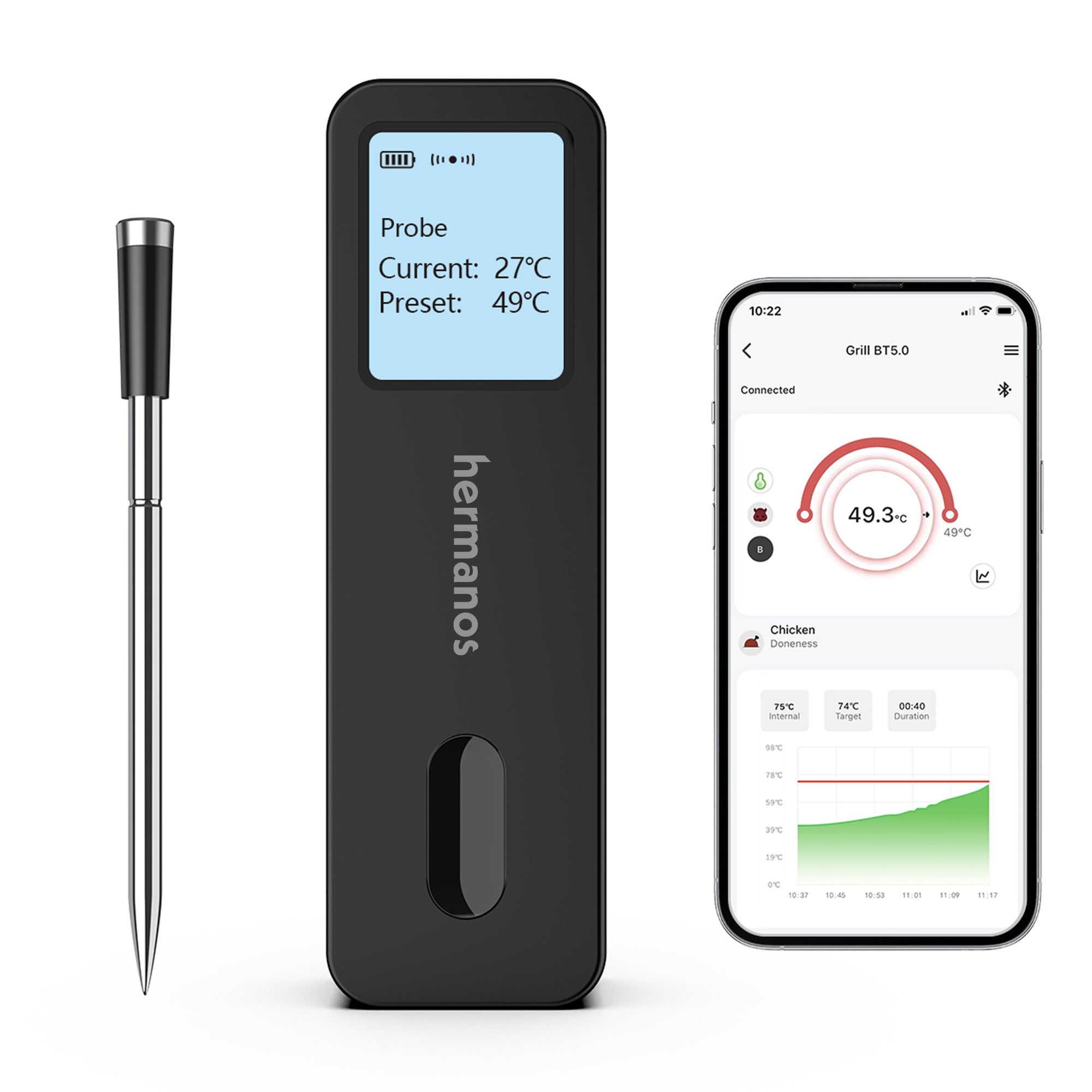 Barbecue Thermometer Draadloos incl. 1 sonde - Zwart