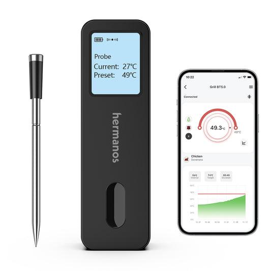 Hermanos® Vleesthermometer - Draadloze BBQ Thermometer - 1 Sonde - met Bluetooth - HMNWT04