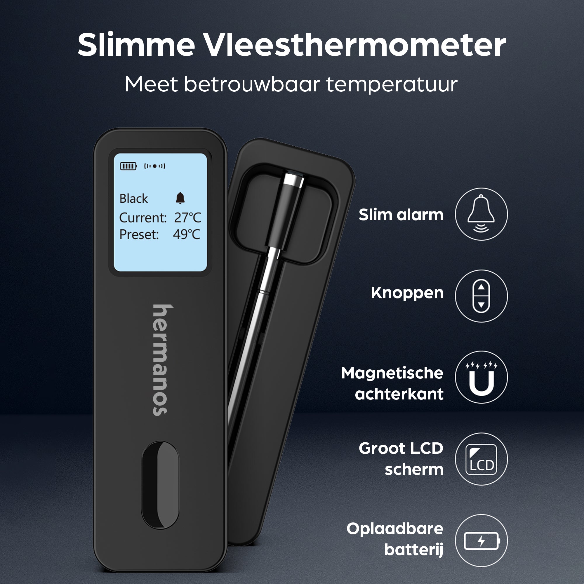 Barbecue Thermometer Draadloos incl. 1 sonde - Zwart