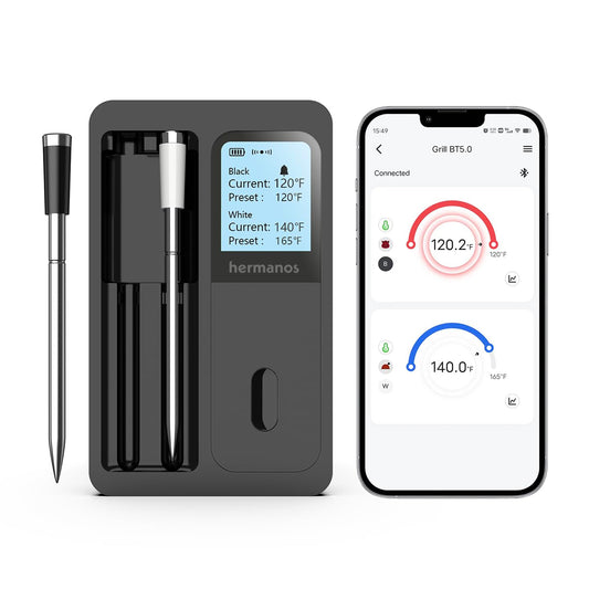 Hermanos® Vleesthermometer - Draadloze BBQ Thermometer - 2 Sondes - met Bluetooth - HWT02
