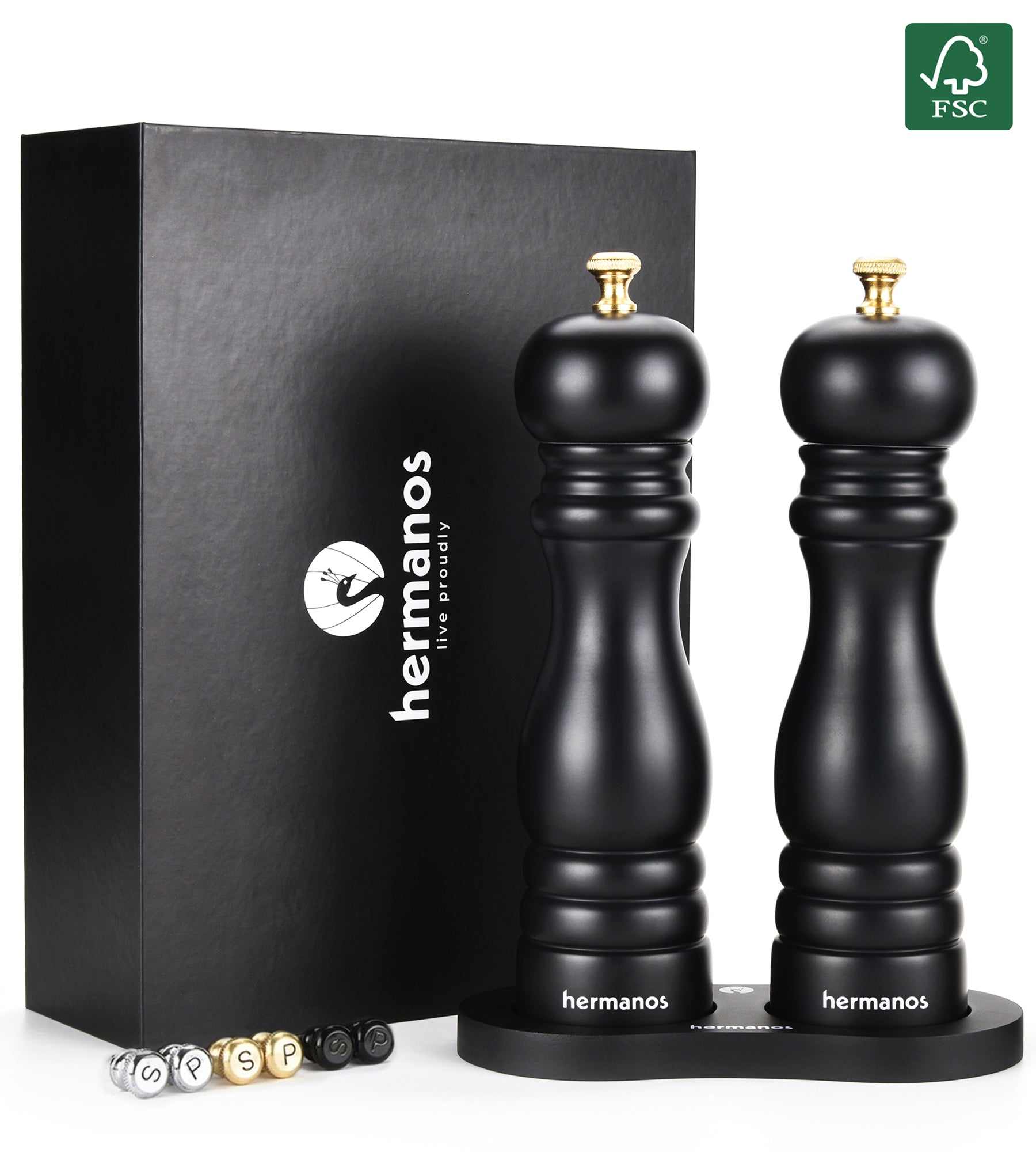 Peper en Zoutmolen Set Handmatig Lyon - Zwart - 22cm