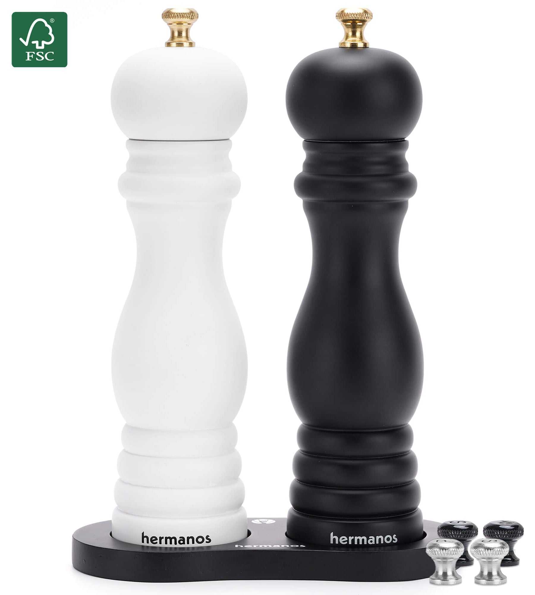 Peper en Zoutmolen Set Handmatig Zwart-Wit - Rome - 22cm