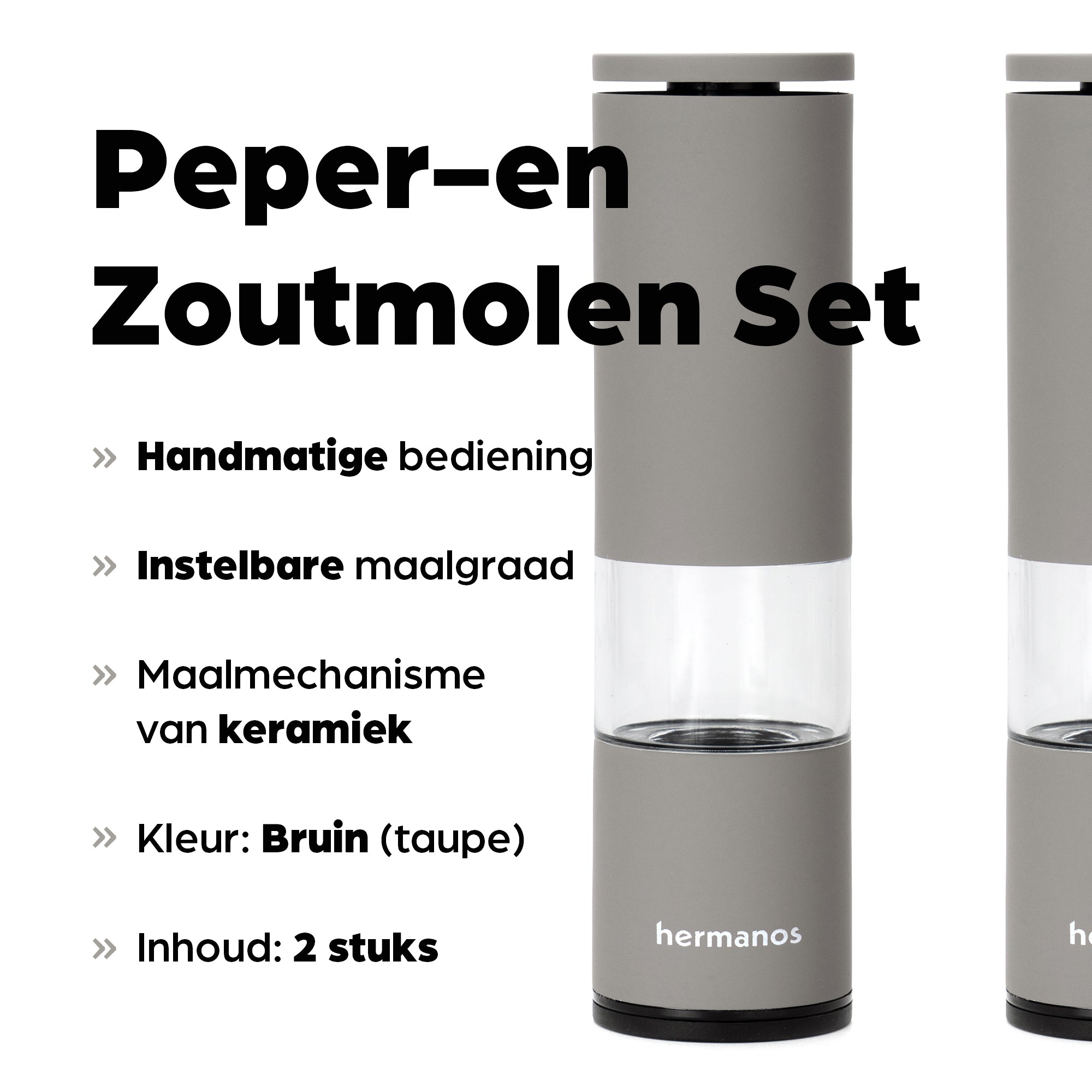 Peper en Zoutmolen Set Handmatig Bruin - Oslo - 19cm