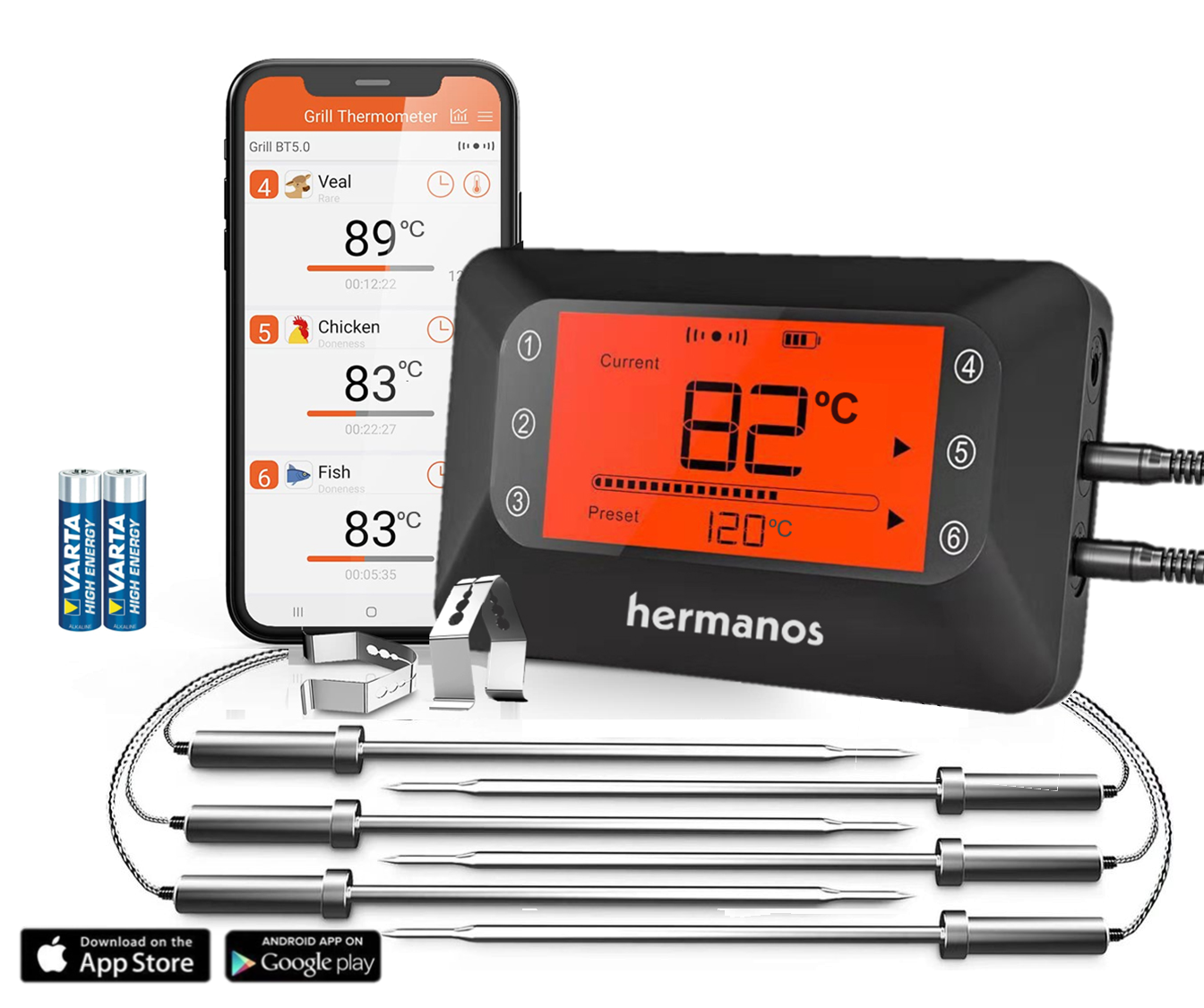 Barbecue Thermometer Bedraad incl. 6 sondes