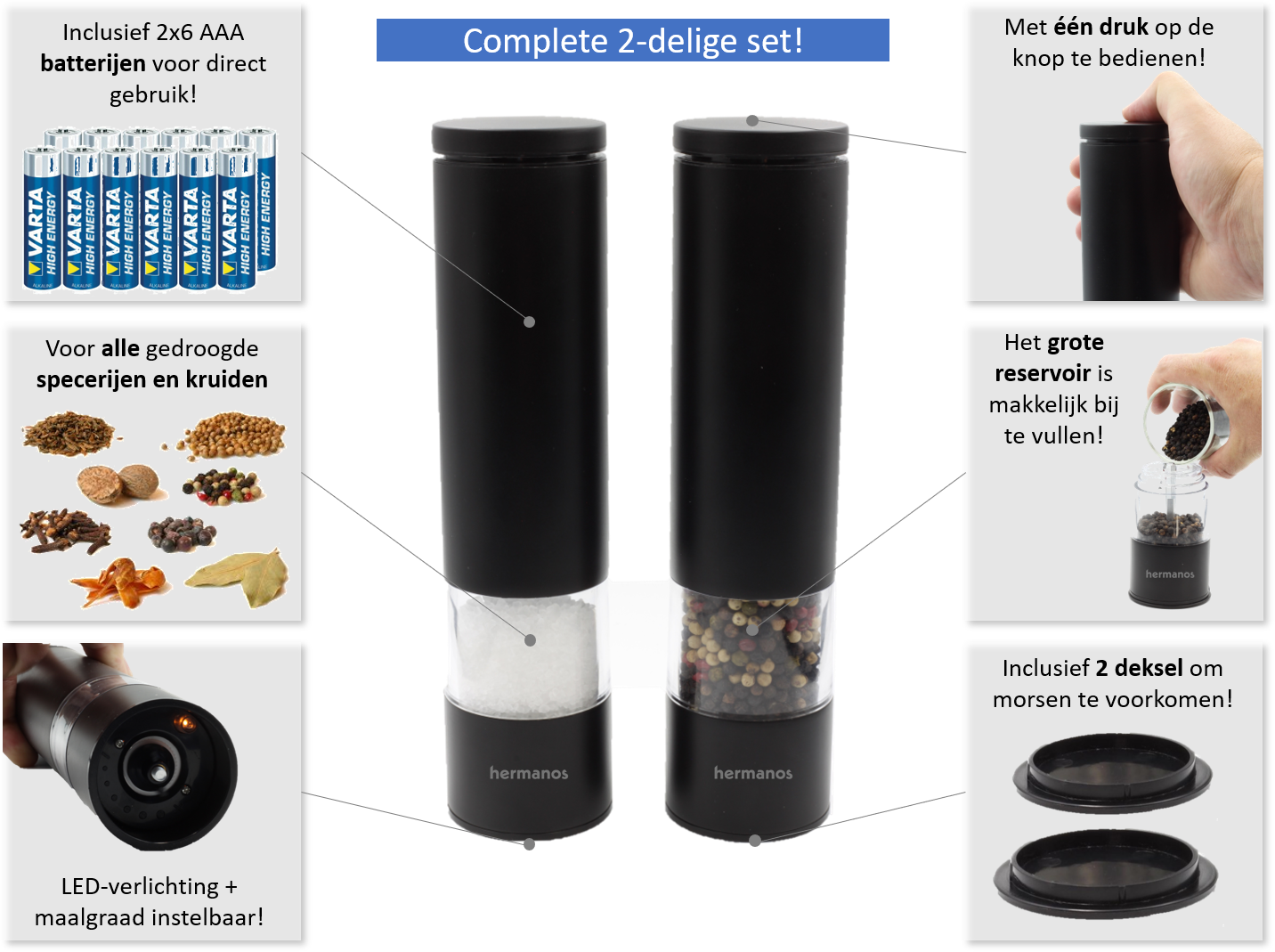 Pepper &amp; Salt Grinder Set Electric - Black