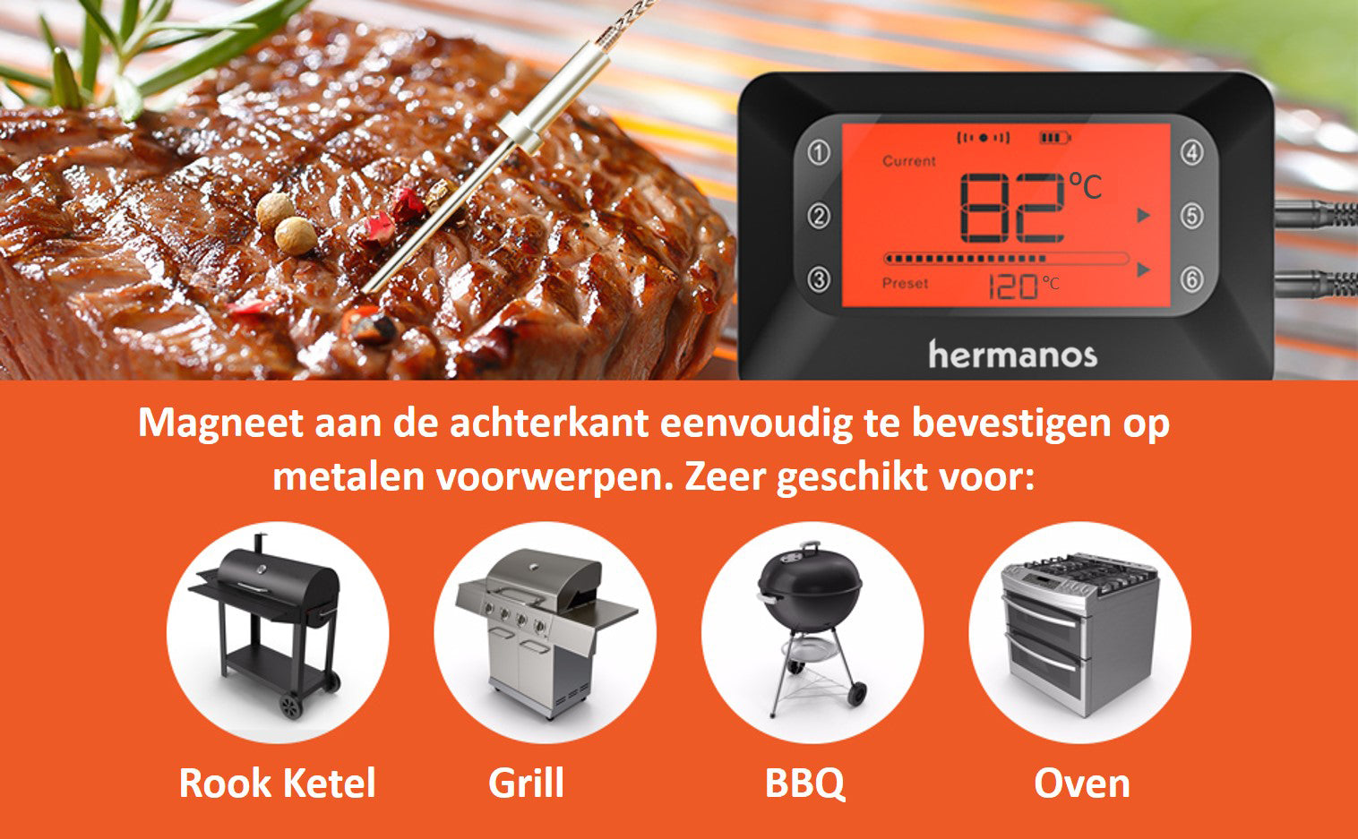 Grillthermometer - 6 Sonden - HBBQT03