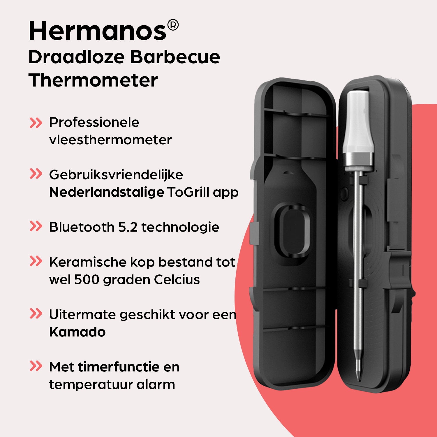 Barbecue Thermometer Draadloos incl. 1 sonde - Wit